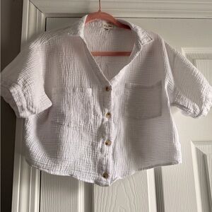 Love Notes White Textured Button-Down Kids Shirt